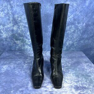 Ann Taylor Black Leather Below Knee Boots Sz 8 1/2 Made in Italy